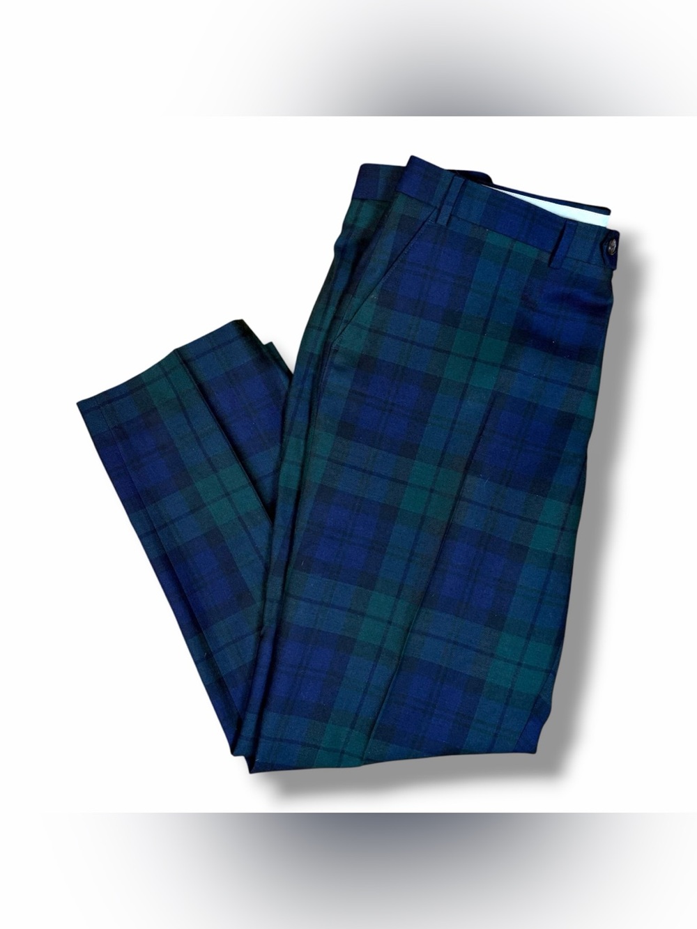 Ralph Lauren Green Blue Black Watch Tartan Plaid Wool Slim Pants Trousers 40x30